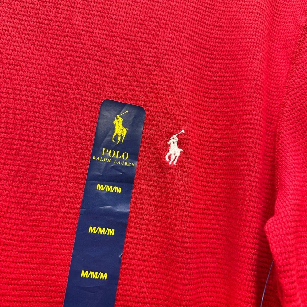 Polo Ralph Lauren Pajama Top Sleepwear Mens Medium Waffle Knit Thermal Red NEW